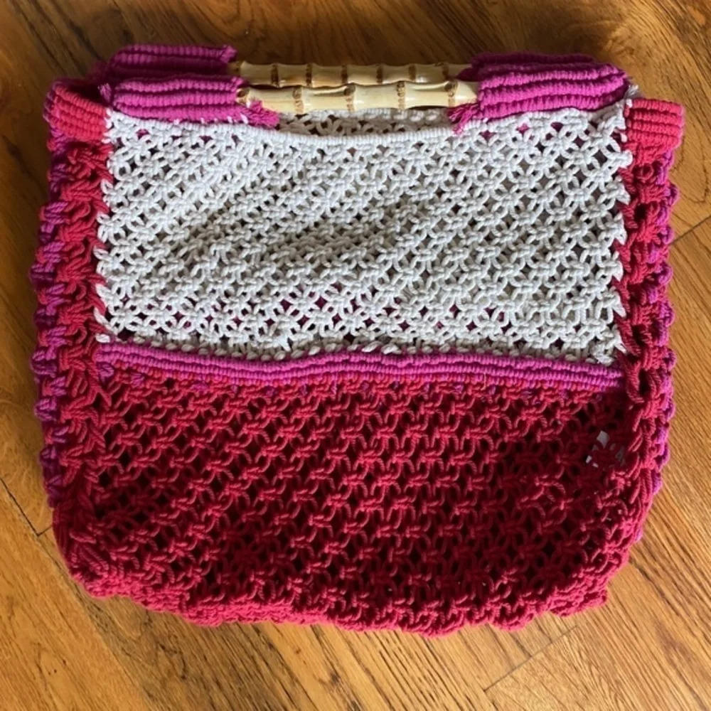 NWOT Free People Macrame Pink and White Tote - Picture 5 of 8